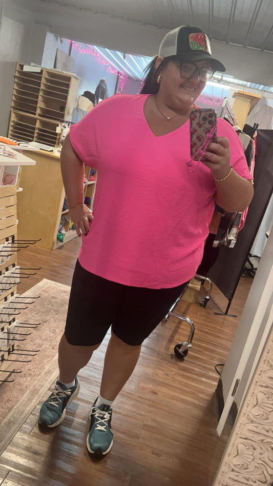 Hot Pink V-Neck Top