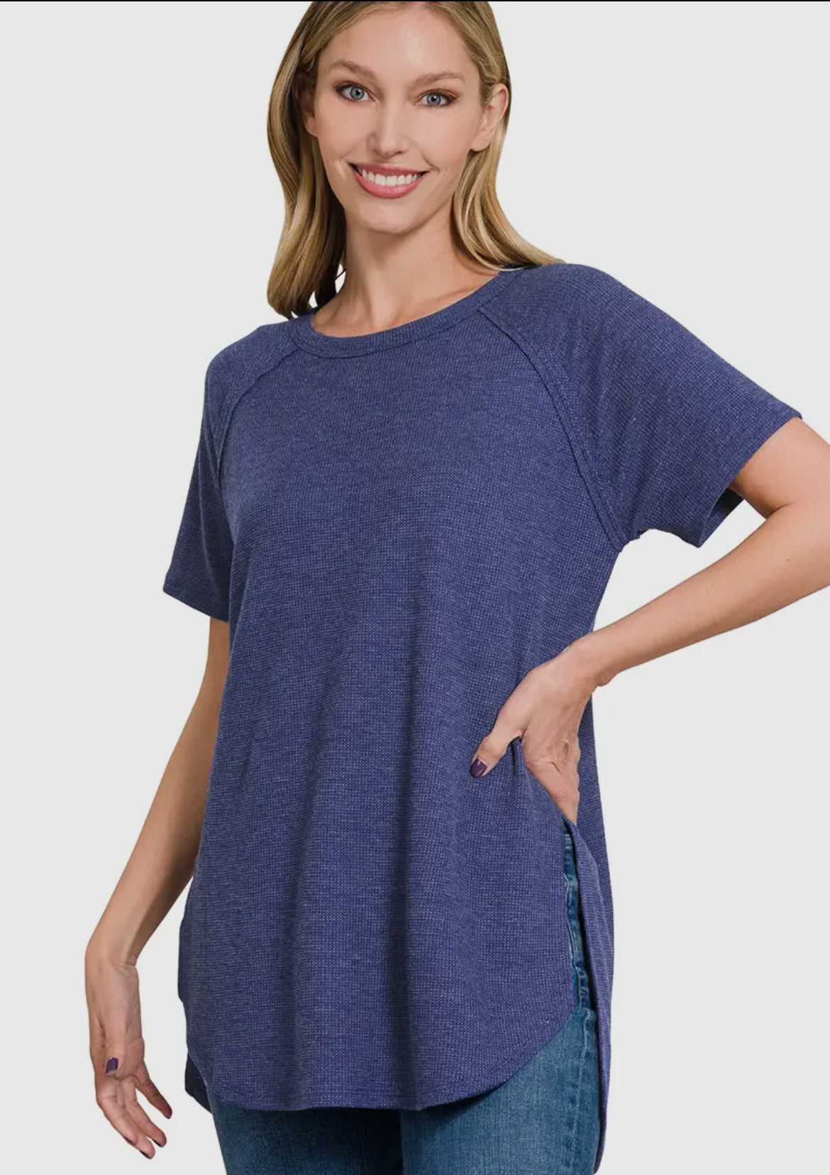 WAFFLE KNIT SHORT SLEEVE TOP IN 2 COLORS