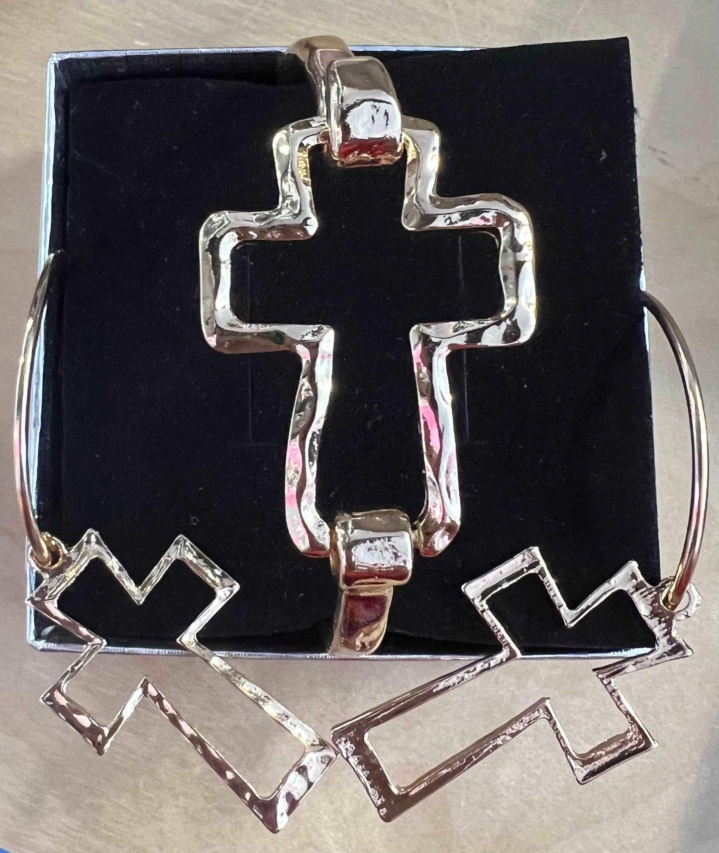Cross Bracelet & Earring Set (Gold)