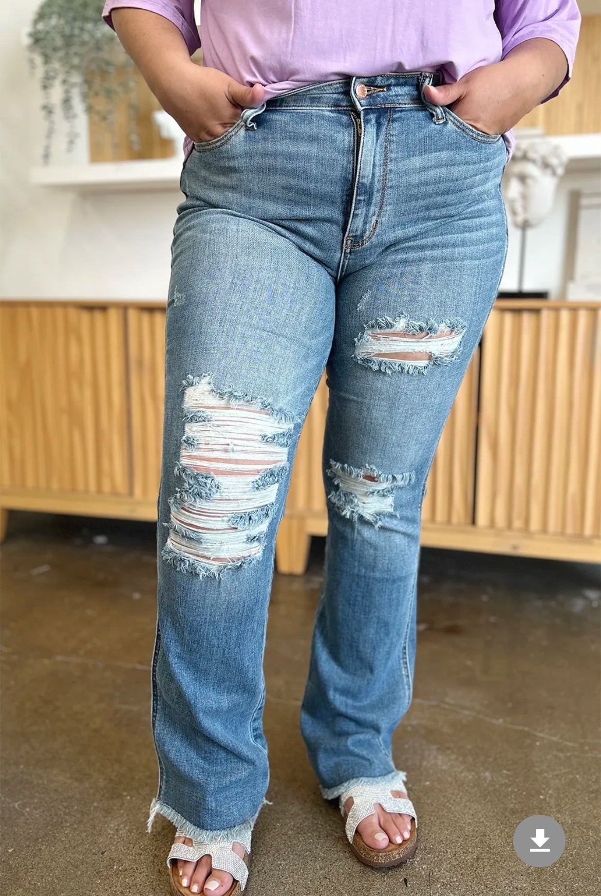 Judy Blue Full Size Distressed Raw Hem Bootcut Jeans