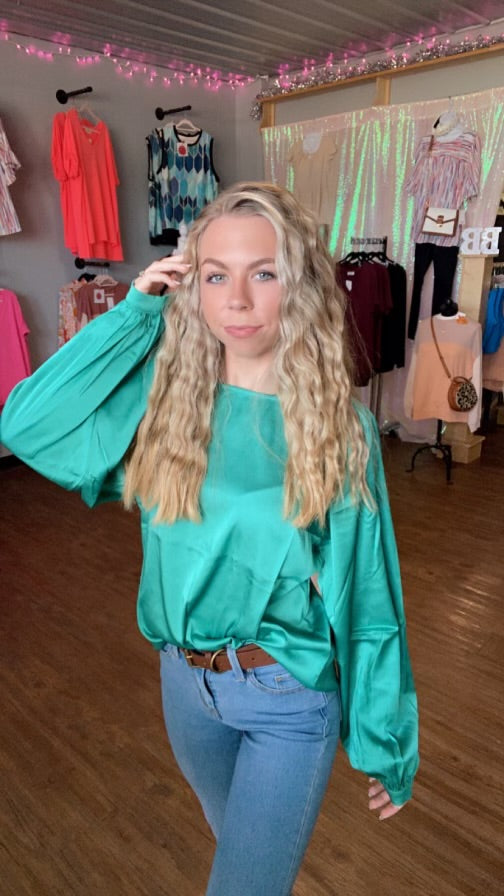 Green Satin Blouse