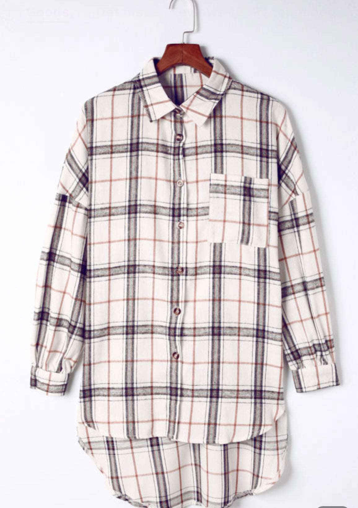 Beige Oversized Plaid Pattern Shacket with Slits