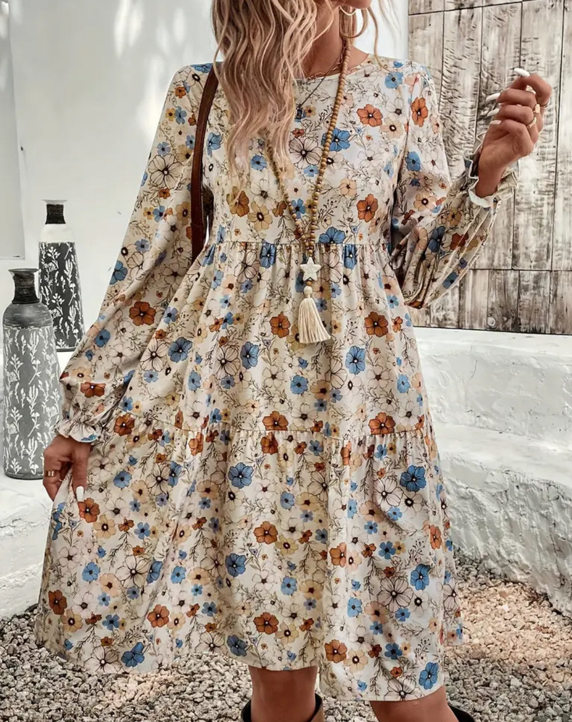 Floral Long Sleeve A-Line Dress