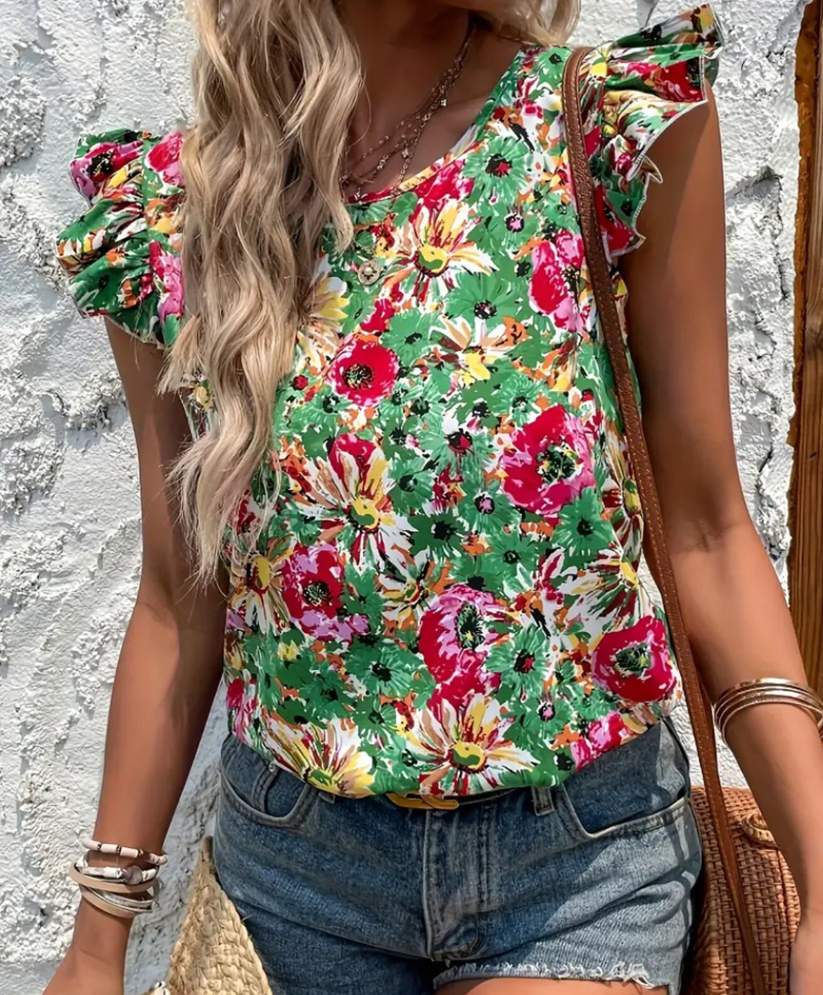 Floral Ruffled Sleeve Top