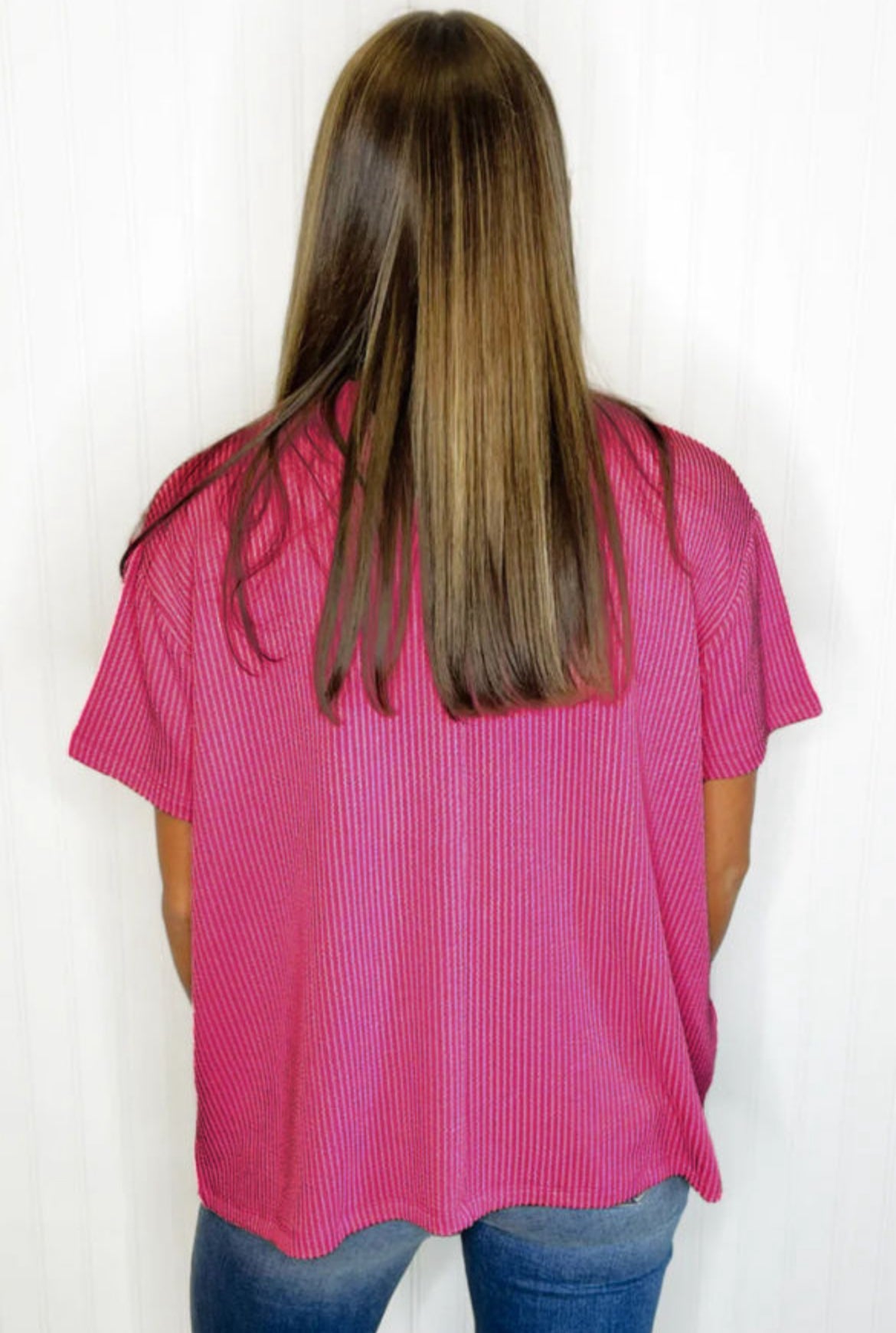 Pink Corded Round Neck Top