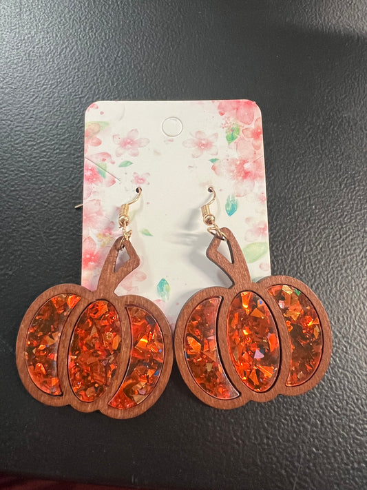 Wooden Pumpkin Earrings in 4 Colors