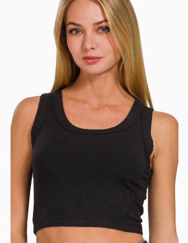 RIBBED SCOOP NECK CROPPED TANK TOP IN 2 COLORS