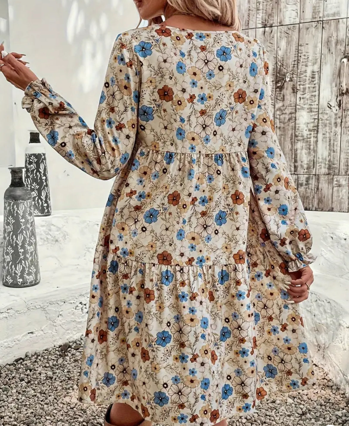 Floral Long Sleeve A-Line Dress