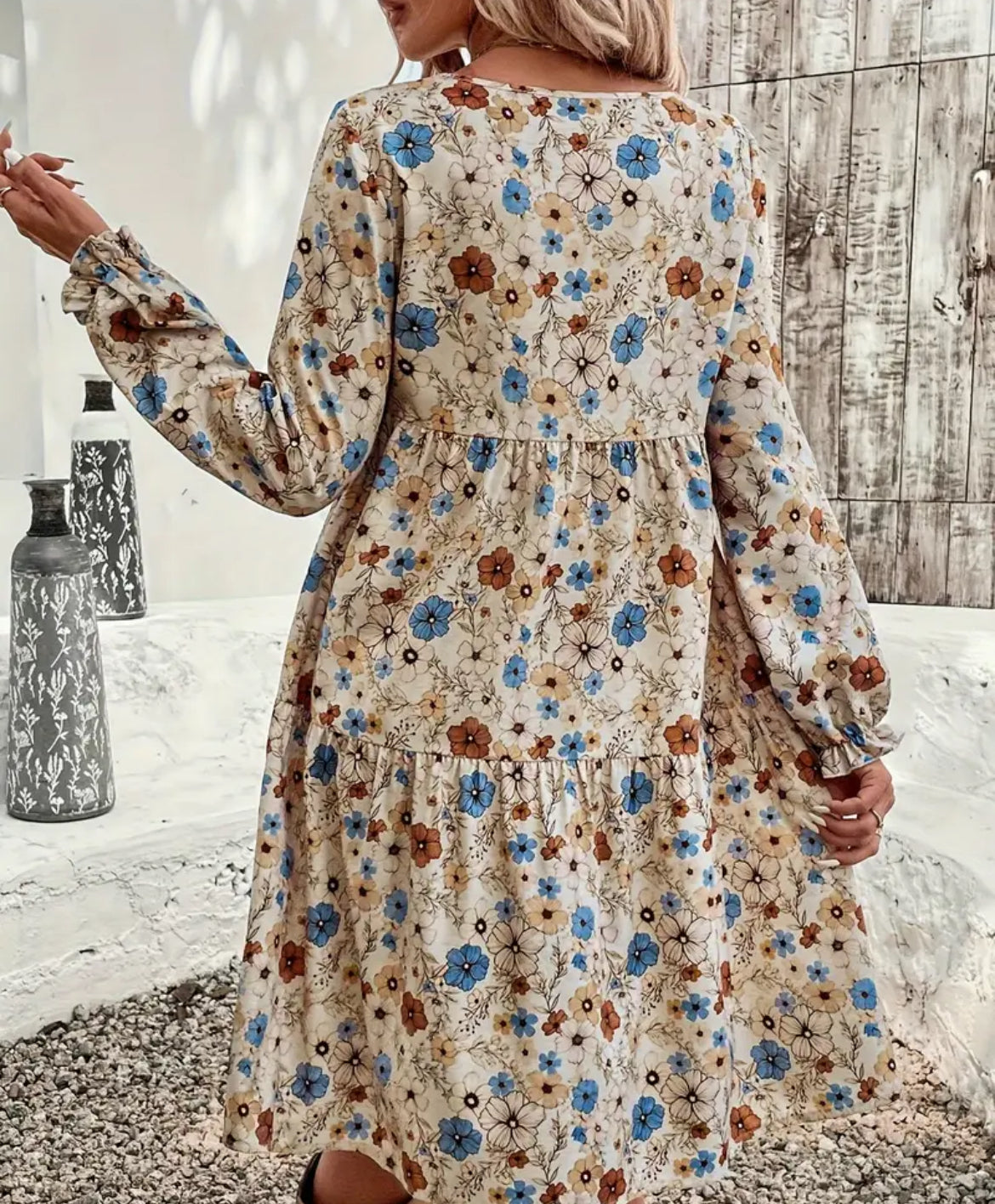 Floral Long Sleeve A-Line Dress