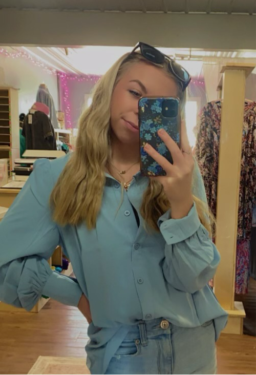 Blue Button up Elegant Blouse