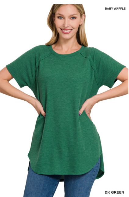 WAFFLE KNIT SHORT SLEEVE TOP IN 2 COLORS