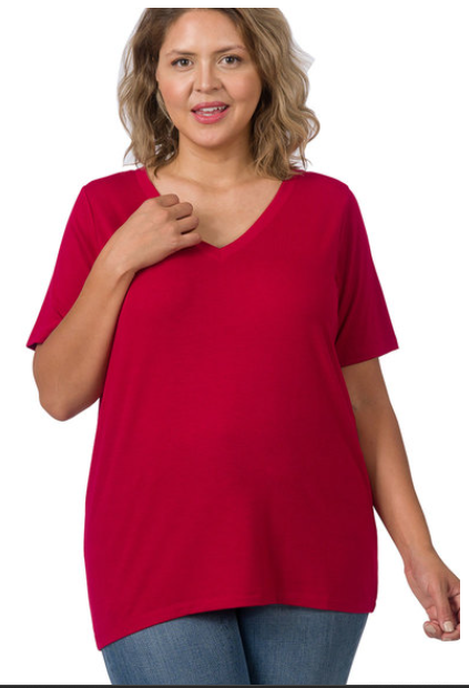 DK RED SHORT SLEEVE V-NECK TEE