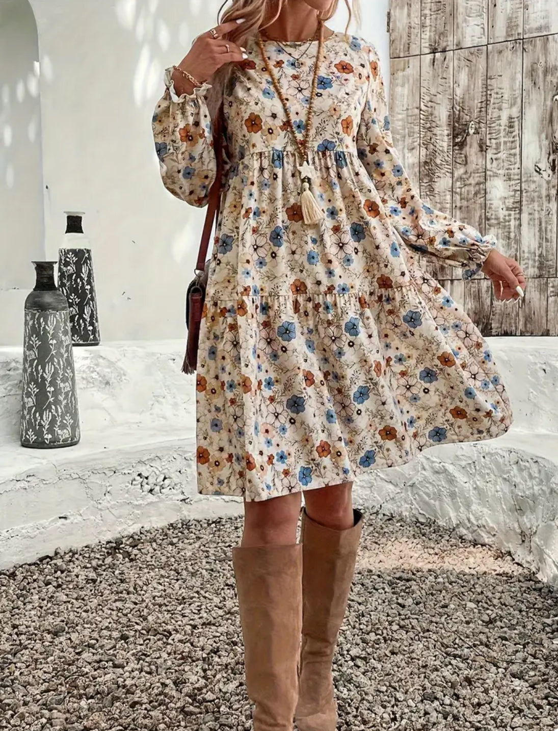 Floral Long Sleeve A-Line Dress