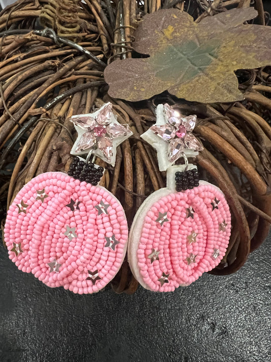 Beaded Pink Pumpkin Earrings