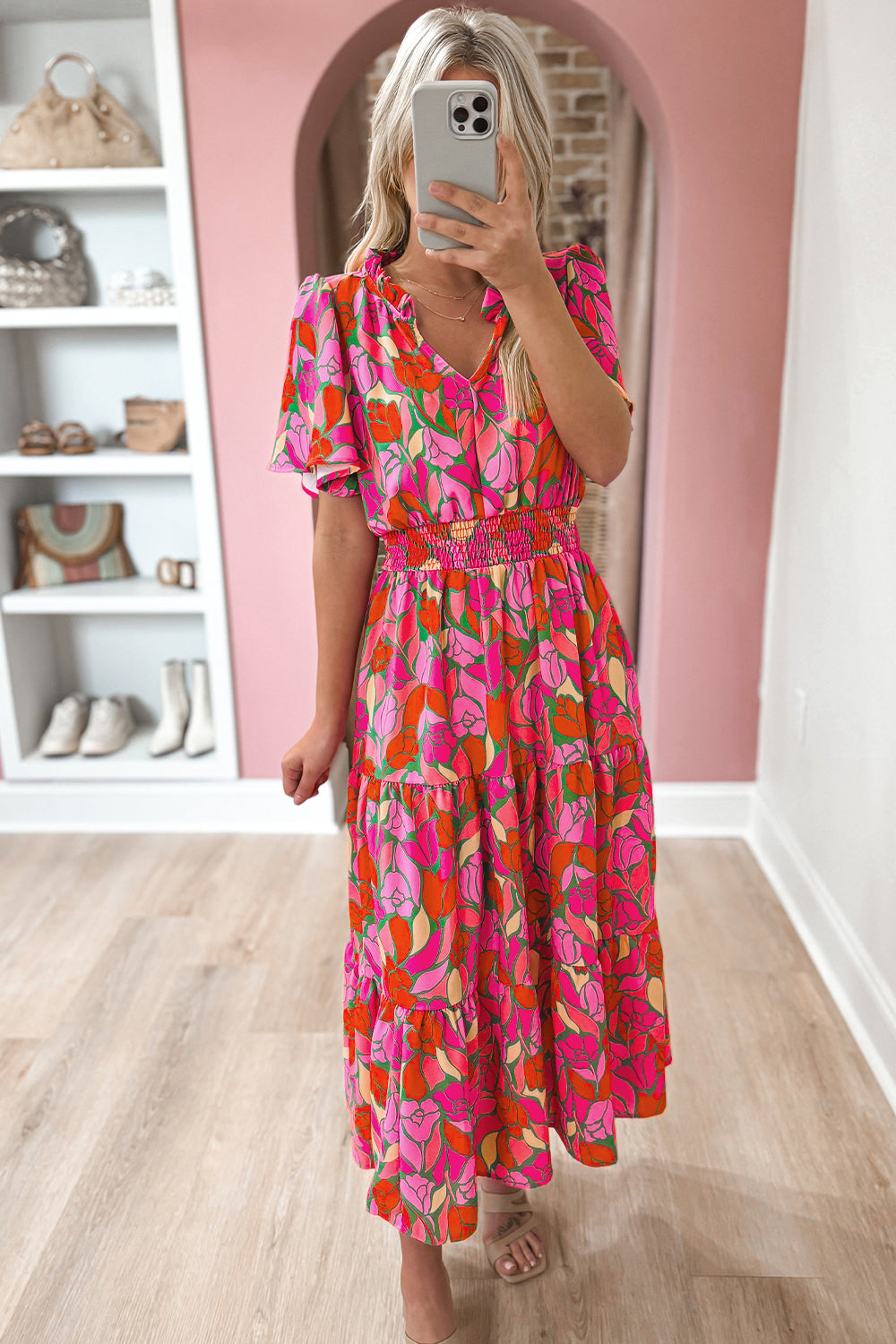 Vibrant Rose Floral Dress