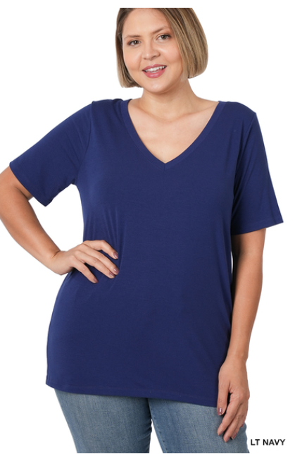 Navy Blue Zenana V-Neck Top