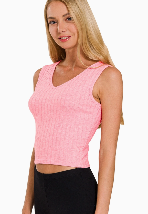 Ribbed Cropped Sleeveless Top