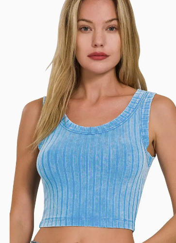 Ribbed Sleeveless Scoop Neck Cropped Tank Top