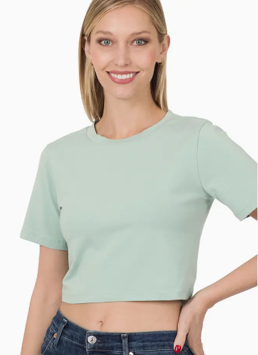 Short Sleeve Round Neck Cropped Top