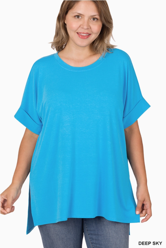 Sky Blue Rolled Sleeve Top