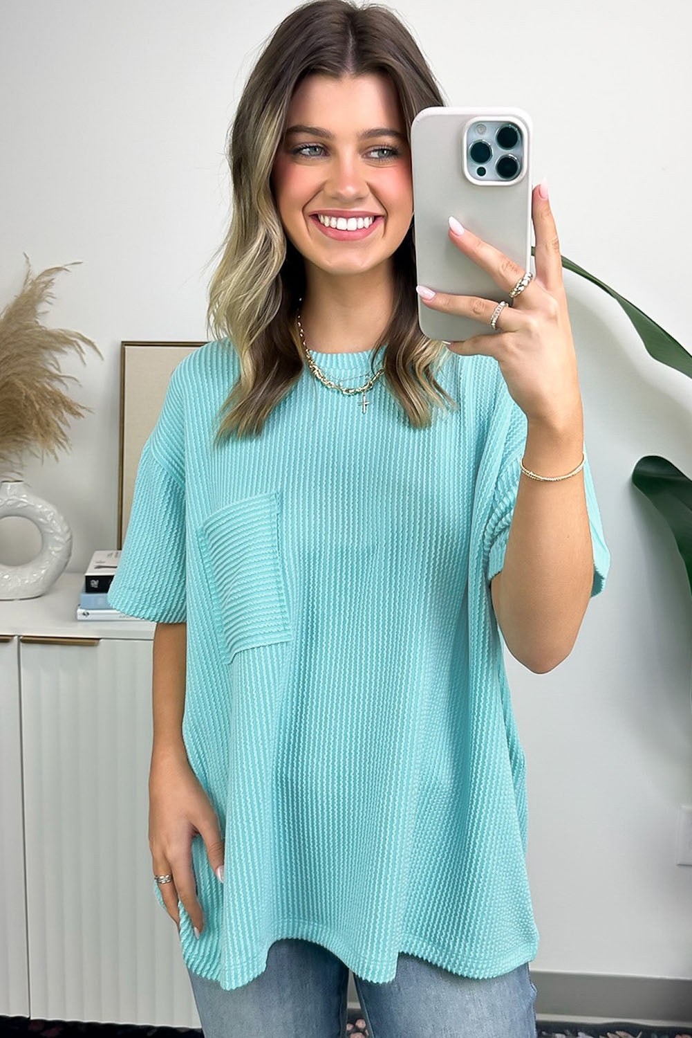 Teal Corded Ribbed Top